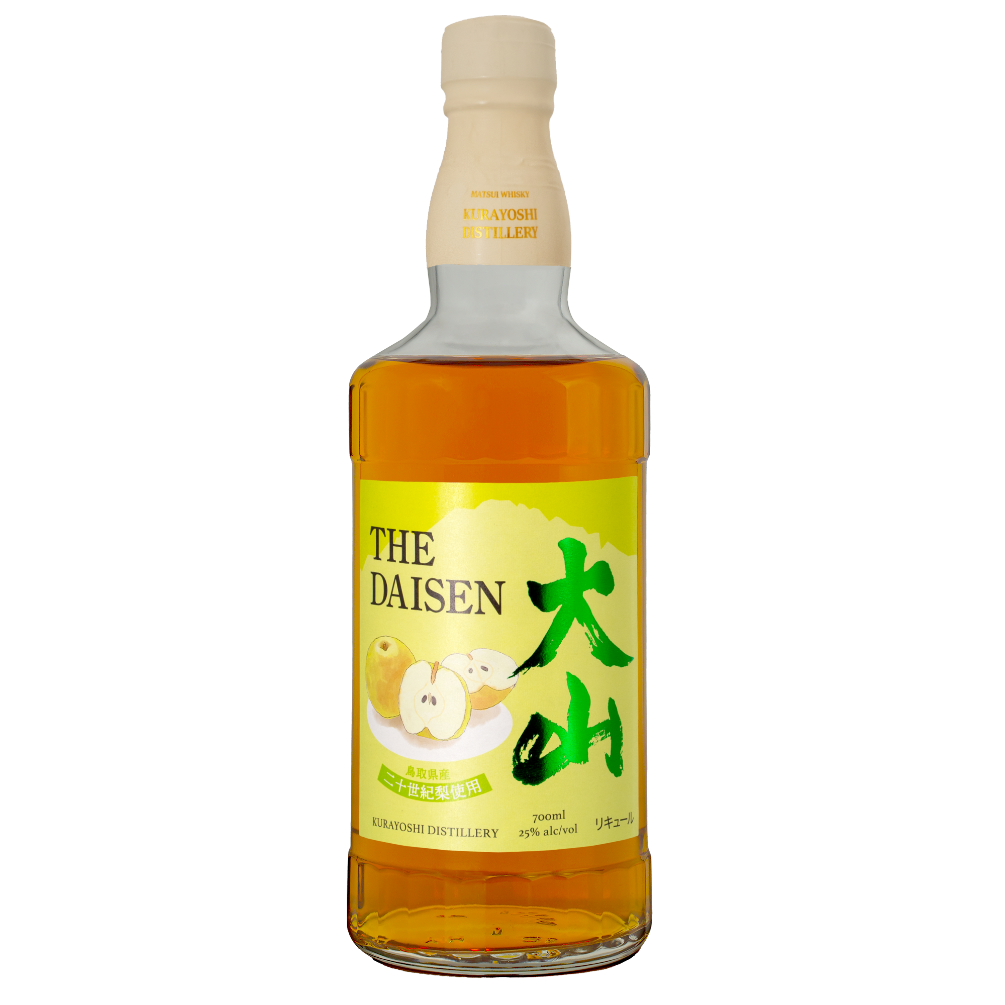 「大山 二十世紀梨」700ml。
ウイスキーベースで、鳥取県産二十世紀梨の上品な香りとみずみずしい甘みが楽しめるリキュール。アルコール分25%。