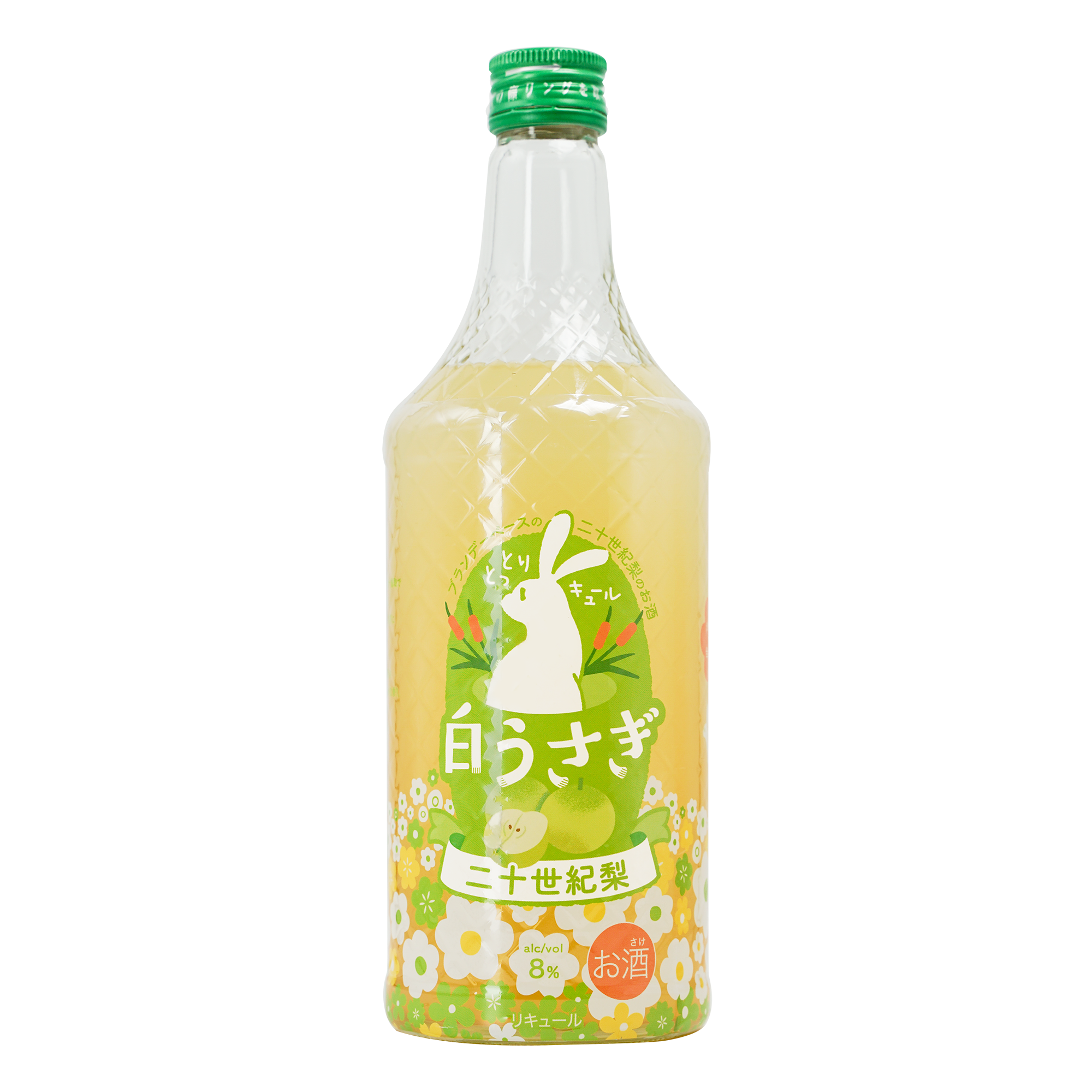 「白うさぎ二十世紀梨」700ml。鳥取県産二十世紀梨を使ったフルーツリキュール。ブランデーベースでアルコール分8%。