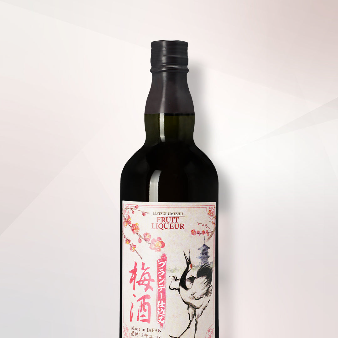 マツイ梅酒のボトルが写った写真。国産梅とブランデーを合わせた、華やかな香りとまろやかな味わいの梅酒。