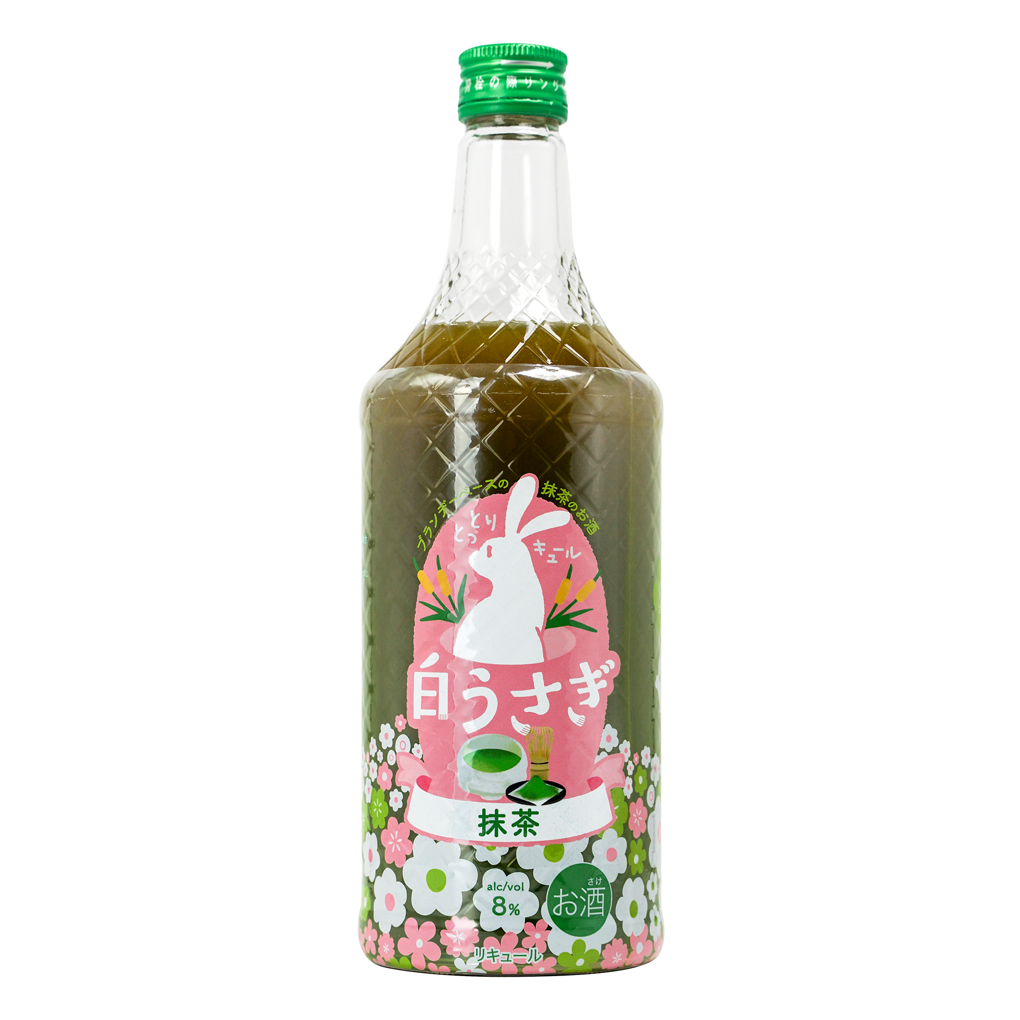 「白うさぎ抹茶」700ml。国産抹茶を使ったリキュール。ブランデーベースでアルコール分8%。