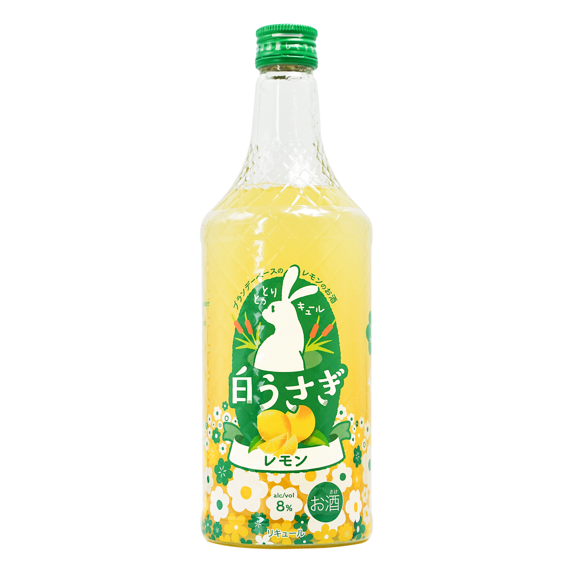 「白うさぎ レモン」700ml。レモンを使ったさわやかなリキュール。ブランデーベースでアルコール分8%。