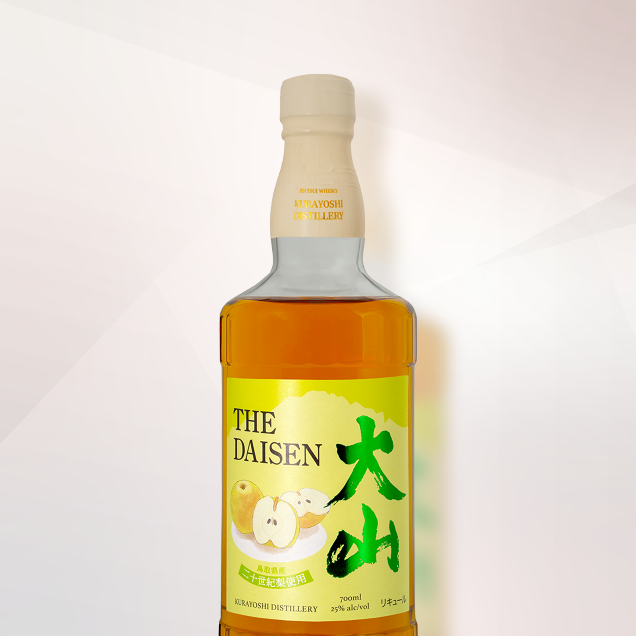 「大山 二十世紀梨」700ml。
ウイスキーベースで、鳥取県産二十世紀梨の上品な香りとみずみずしい甘みが楽しめるリキュール。アルコール分25%。